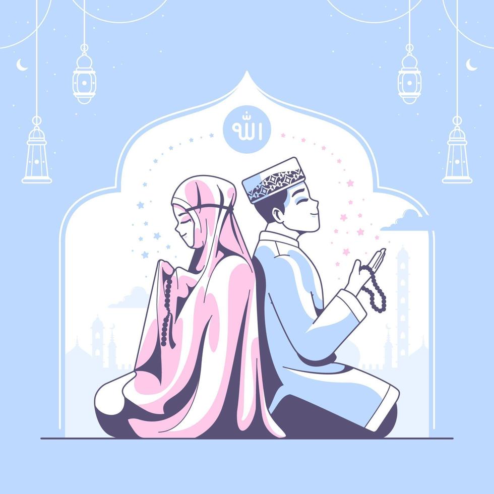 shalat islamic illustration vector background