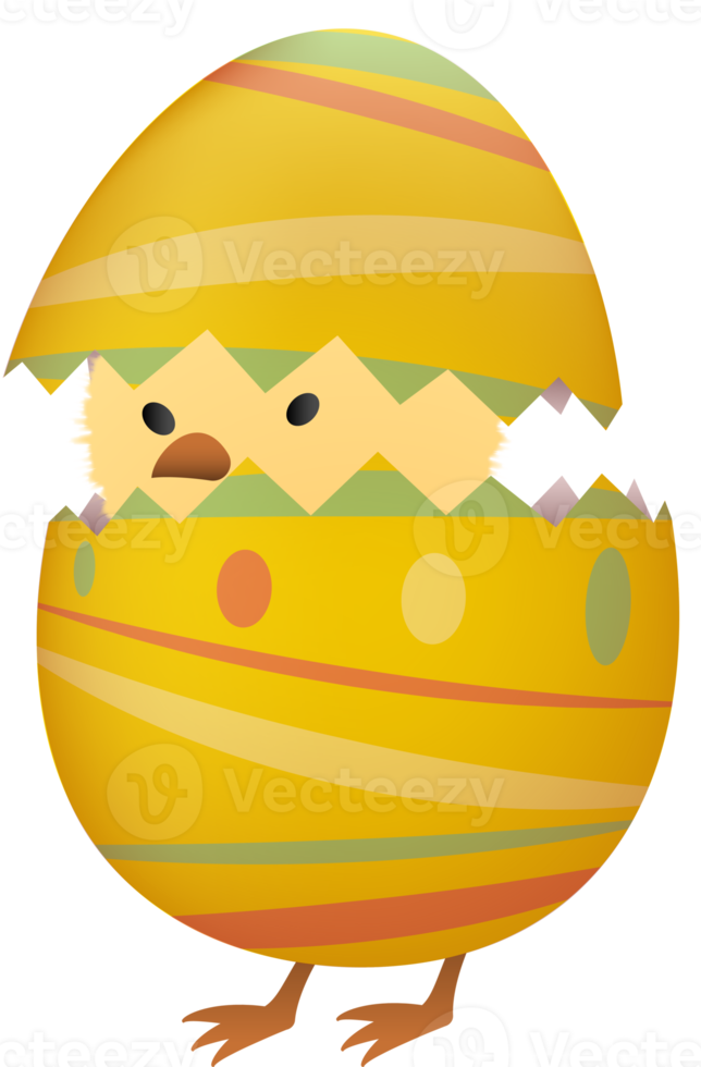 Chick in broken Easter egg with line png