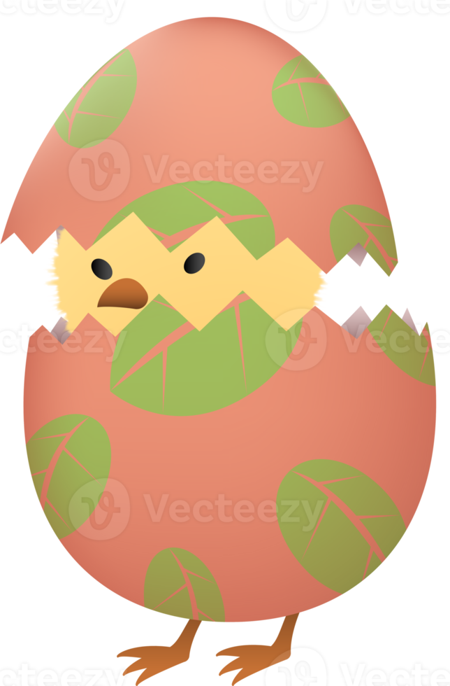 Chick in broken Easter egg with leaf png