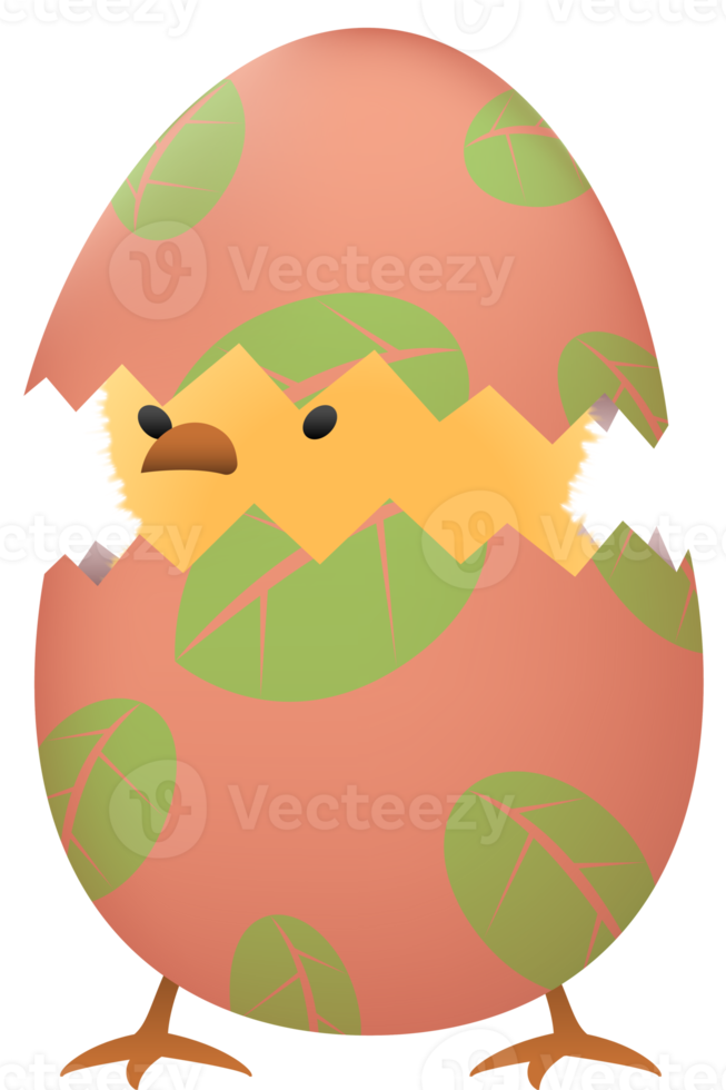 Chick in broken Easter egg with leaf png