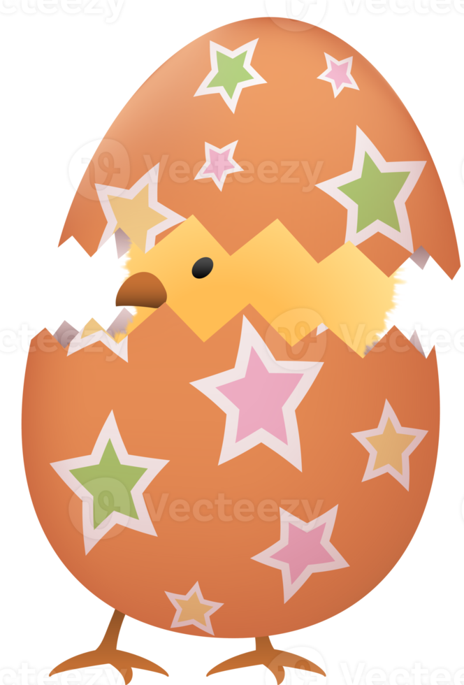 Chick in broken Easter egg with star png