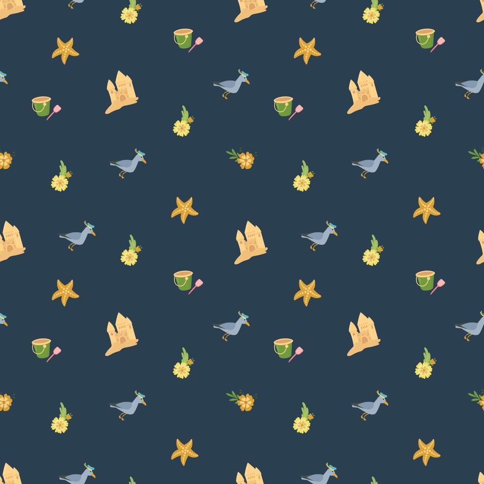 Summer seamless pattern with beach elements. Design for fabric, textile, wallpaper, packaging. vector