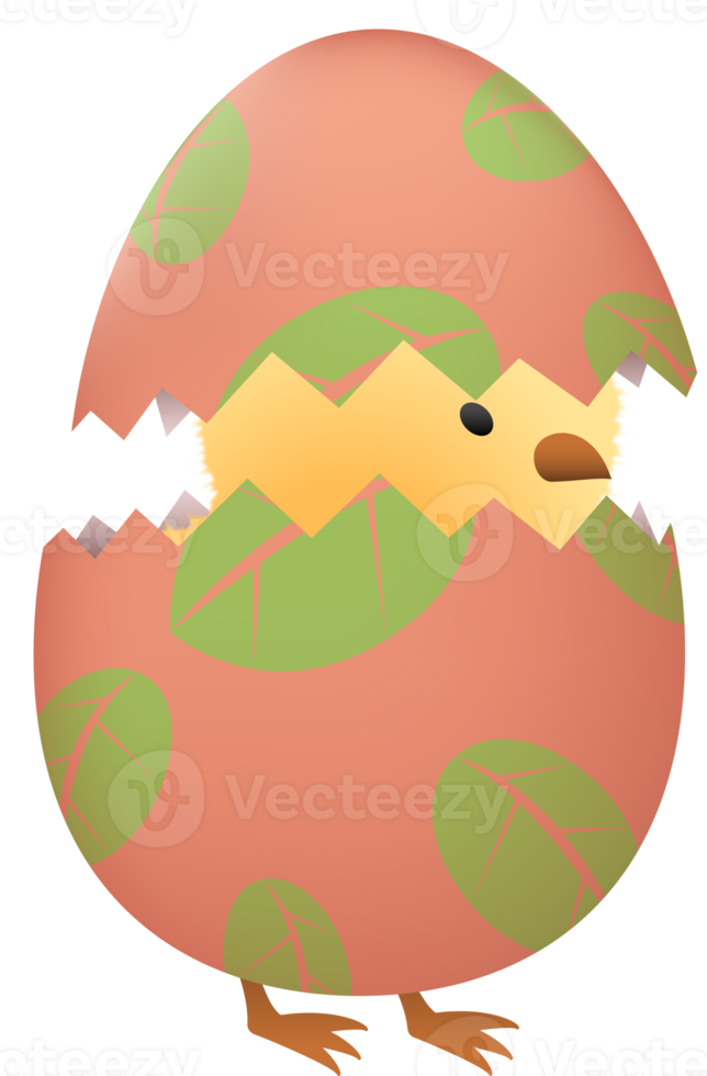 Chick in broken Easter egg with leaf png
