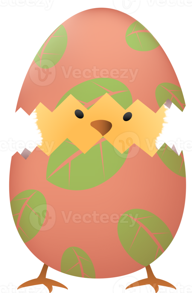 Chick in broken Easter egg with leaf png