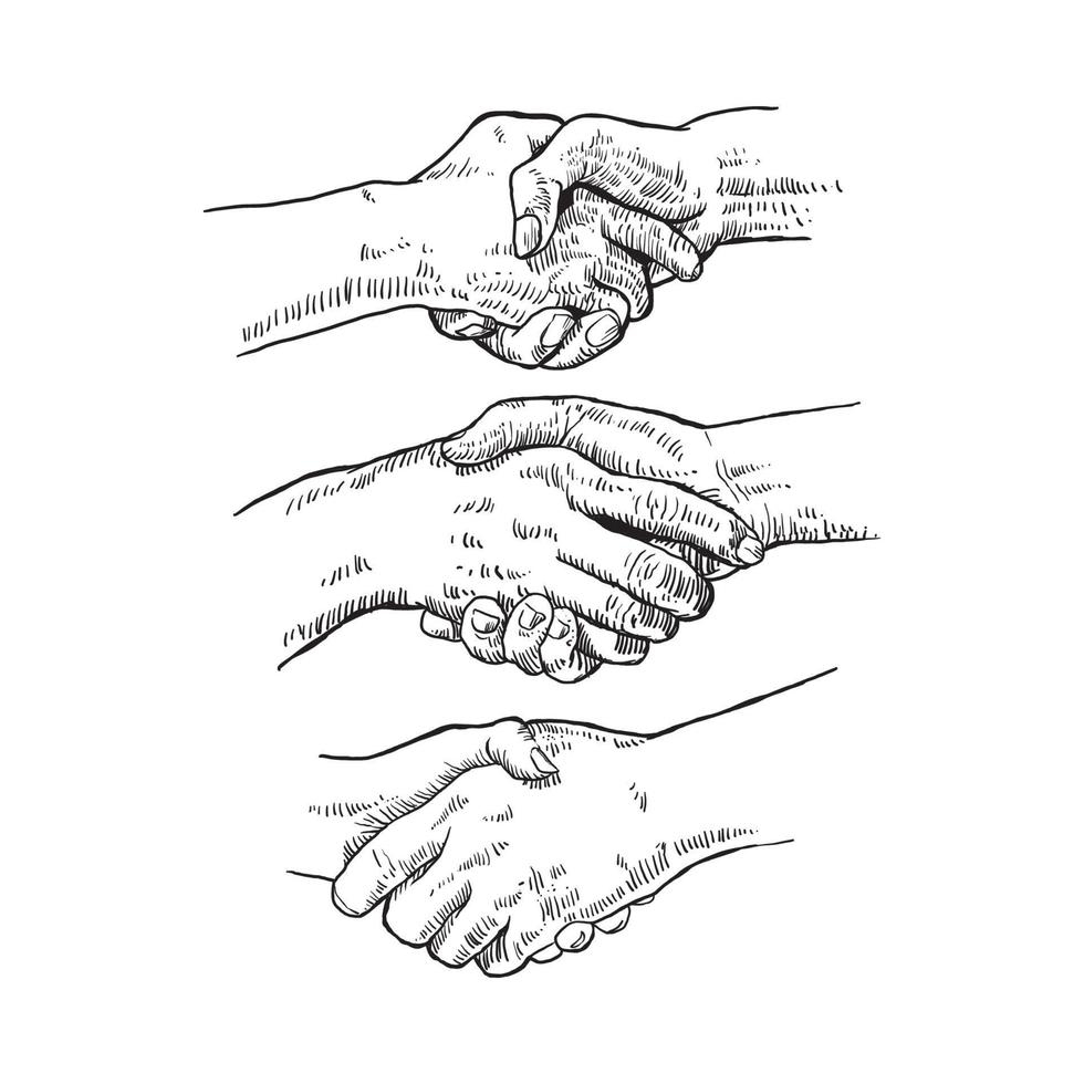 hands drawing shaking hands to each other vector