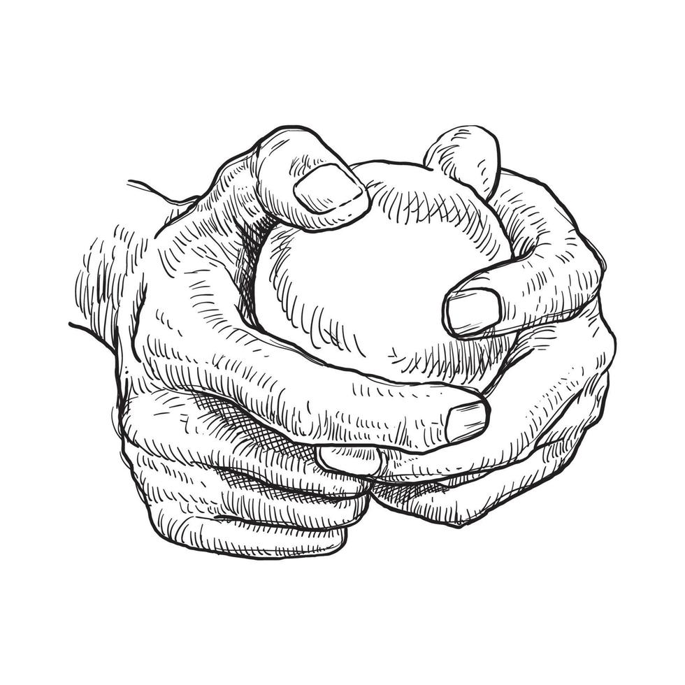 sketch of a hand holding a small ball vector