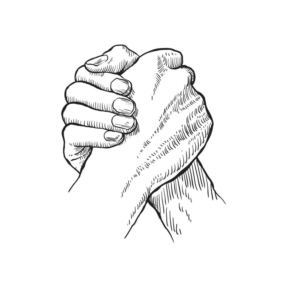 hand drawing hands holding each other tightly vector