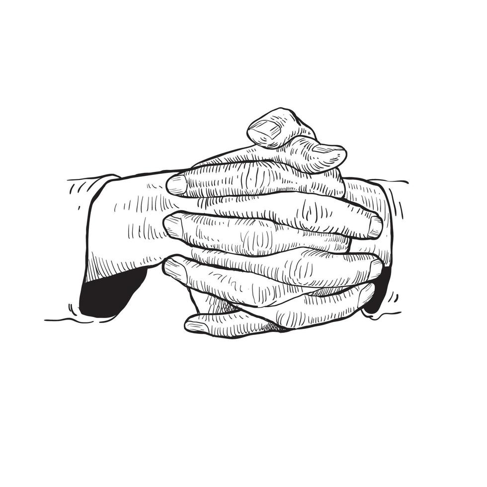 hand drawing hands holding each other tightly vector