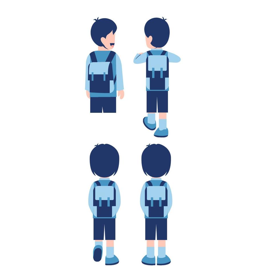 Set Of Boy Student With Schoolbag In Back View vector