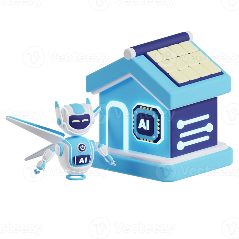 Smart home with AI Robot 3d artificial intelligence icon png