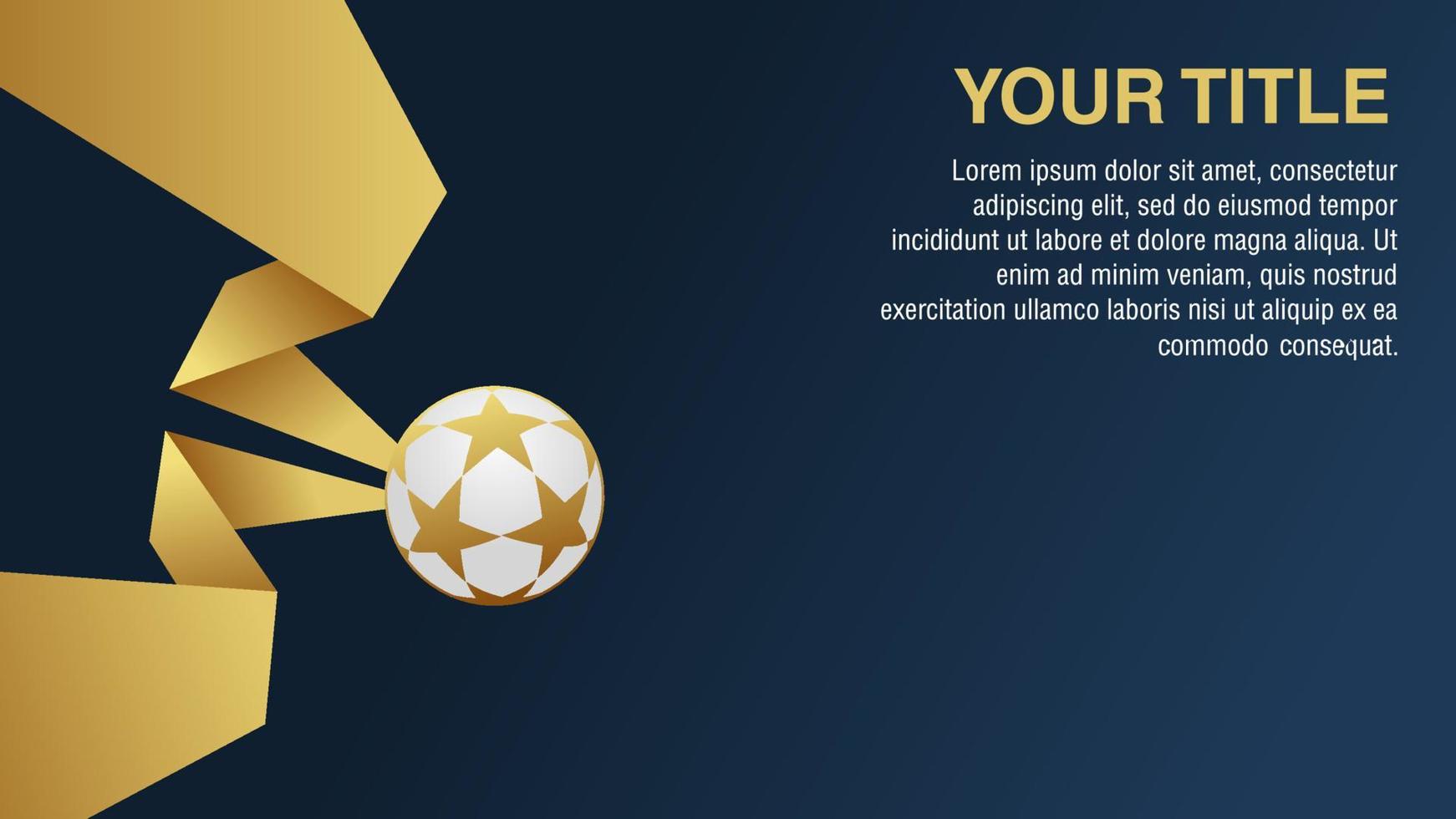 Blue background with golden soccer ball and golden ribbon vector