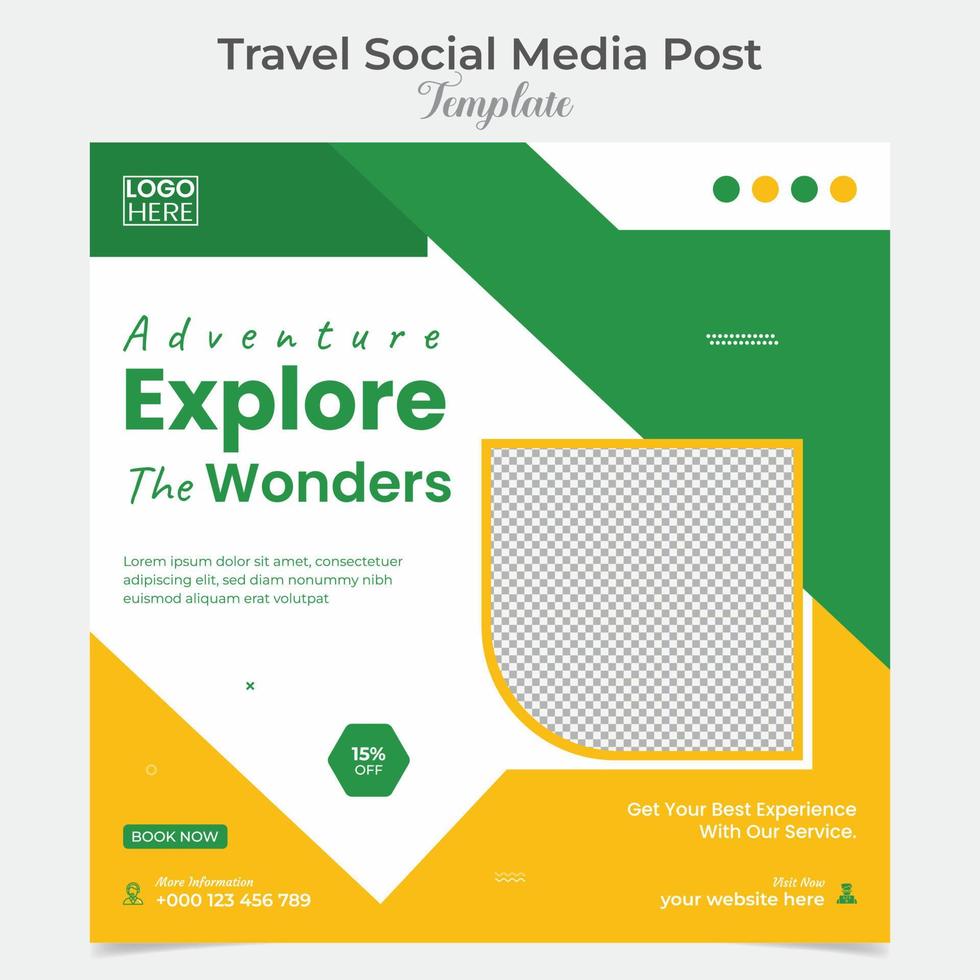 Explore tour and travel social media post and square flyer post banner template design vector