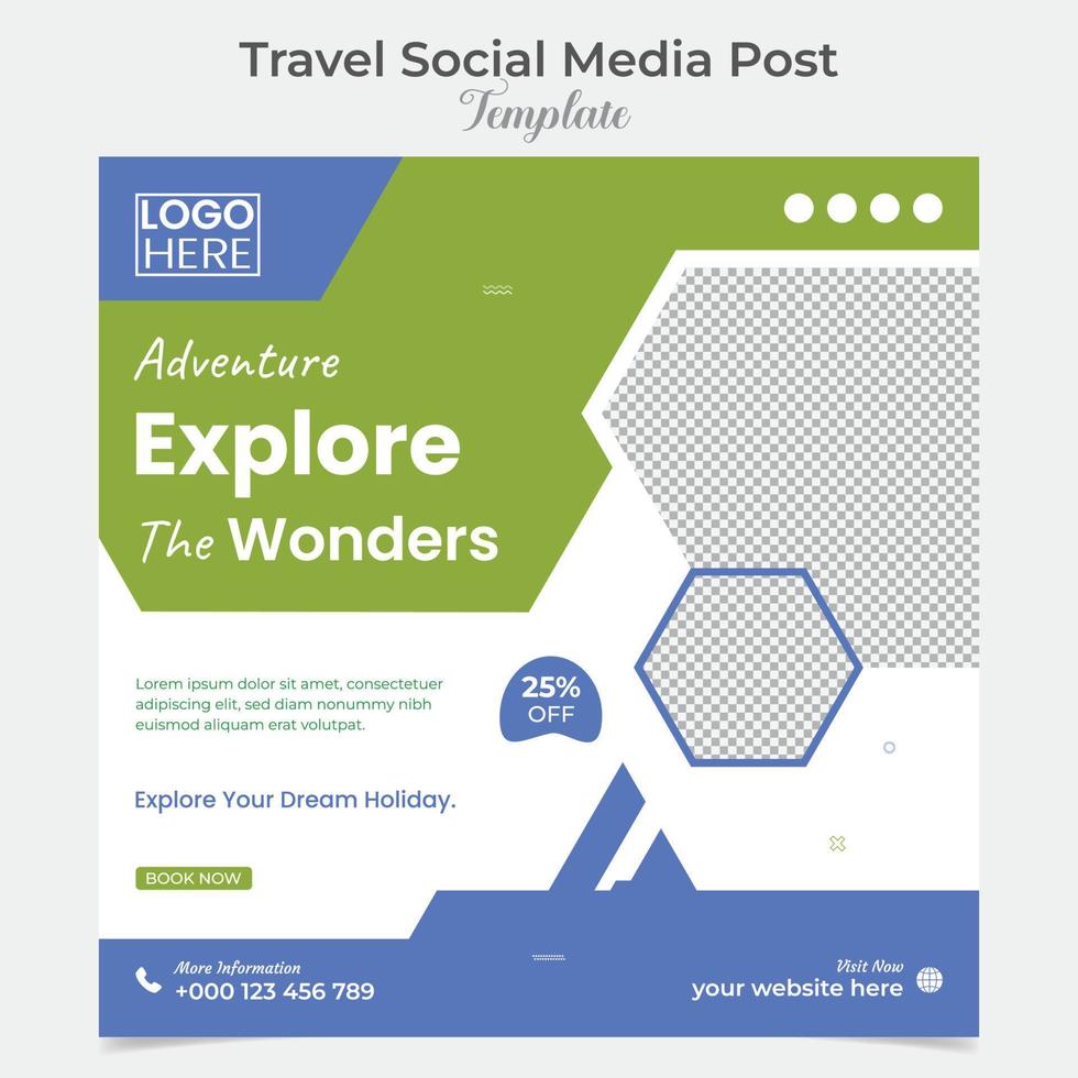 Travel Holiday vacation tour square flyer post banner and social media post template design vector