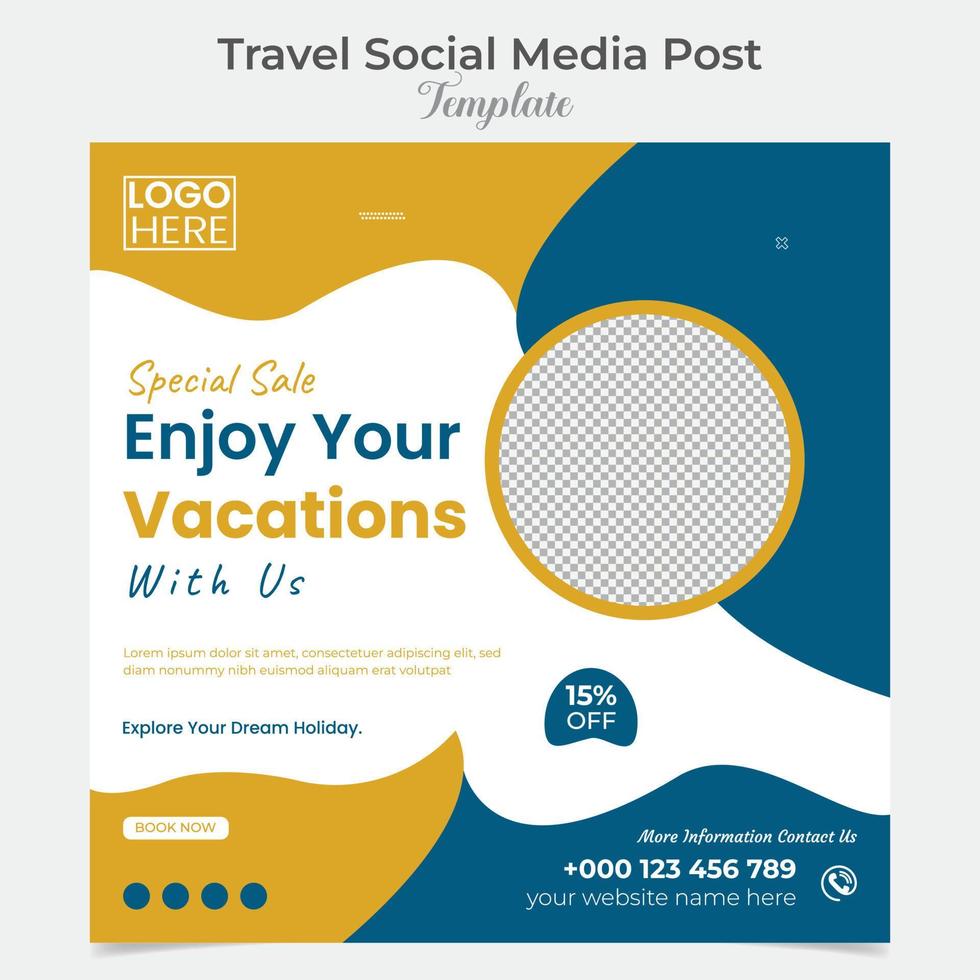 Holiday Traveling and tour social media post and square flyer post banner template design vector