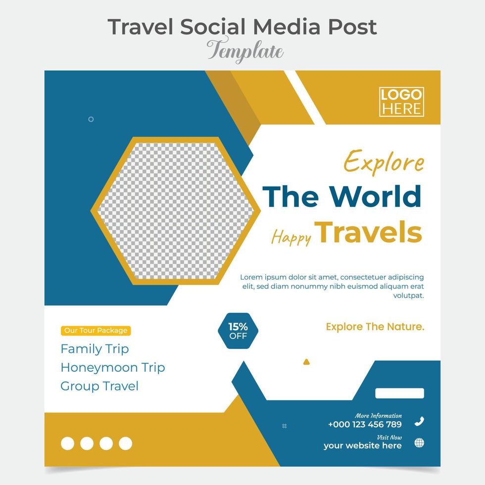 Travel Holiday vacation tour square flyer post banner and social media post template design vector