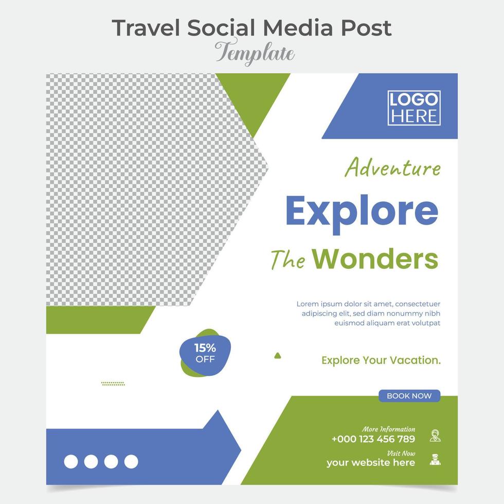 Travel Holiday vacation tour square flyer post banner and social media post template design vector