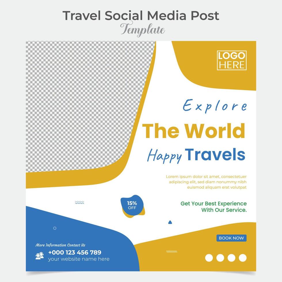 Travel and tour square flyer post banner and social media post template design vector