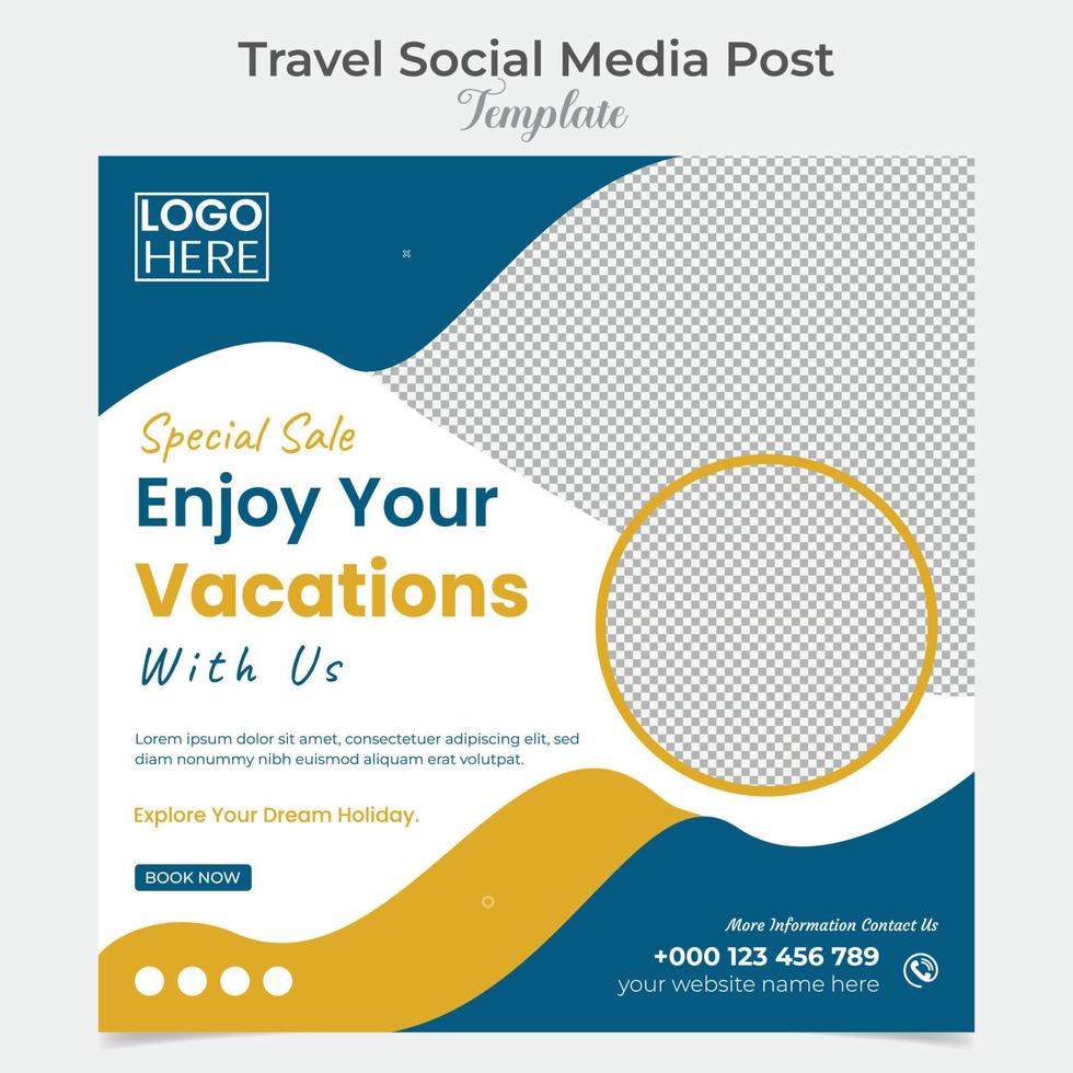 Adventure travel and tour square flyer post banner and social media post template design vector