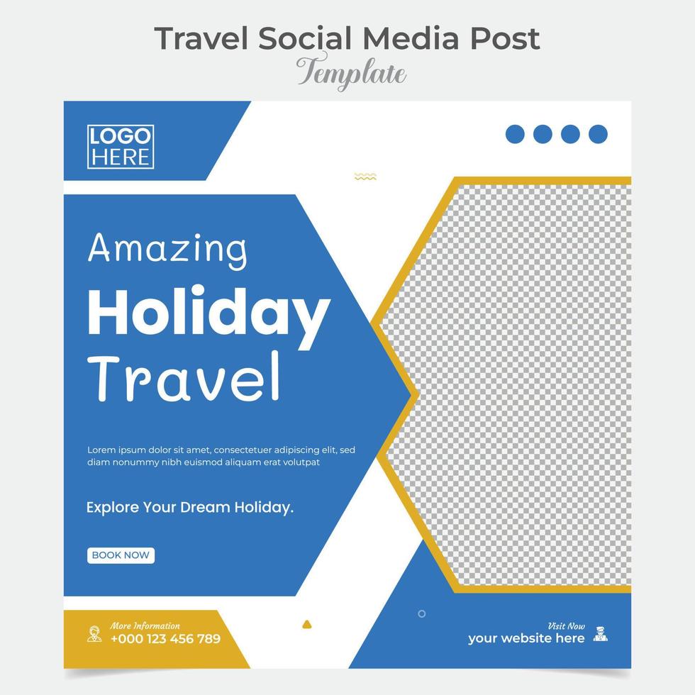 turismo y viaje fiesta vacaciones social medios de comunicación enviar y cuadrado volantes enviar bandera modelo diseño vector