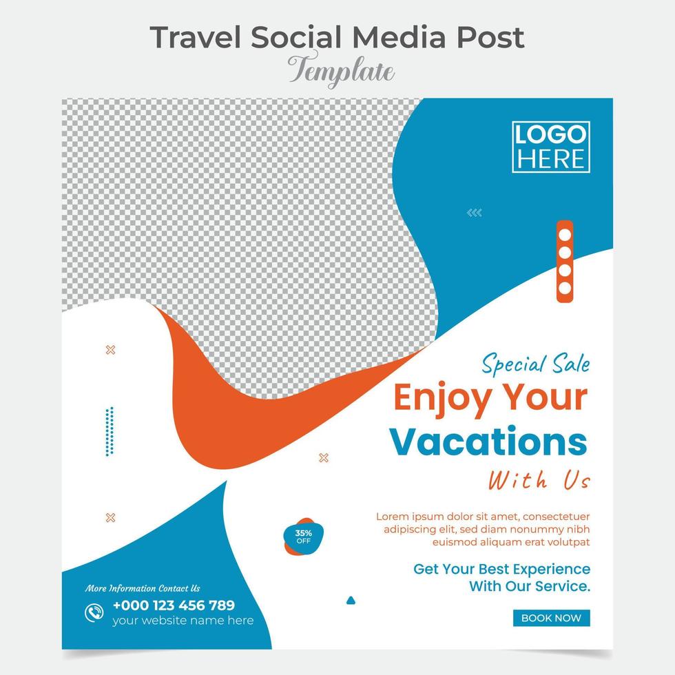 Travel and tour holiday vacation square flyer post banner and social media post template design vector