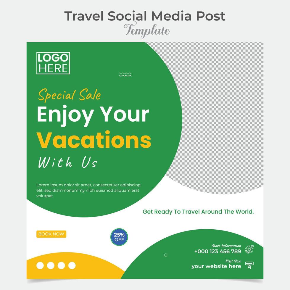 Adventure travel and tour square flyer post banner and social media post template design vector