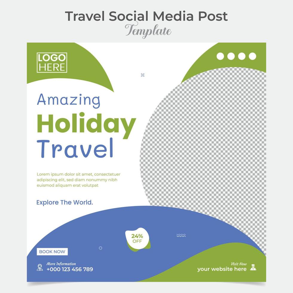 Explore tour and travel social media post and square flyer post banner template design vector