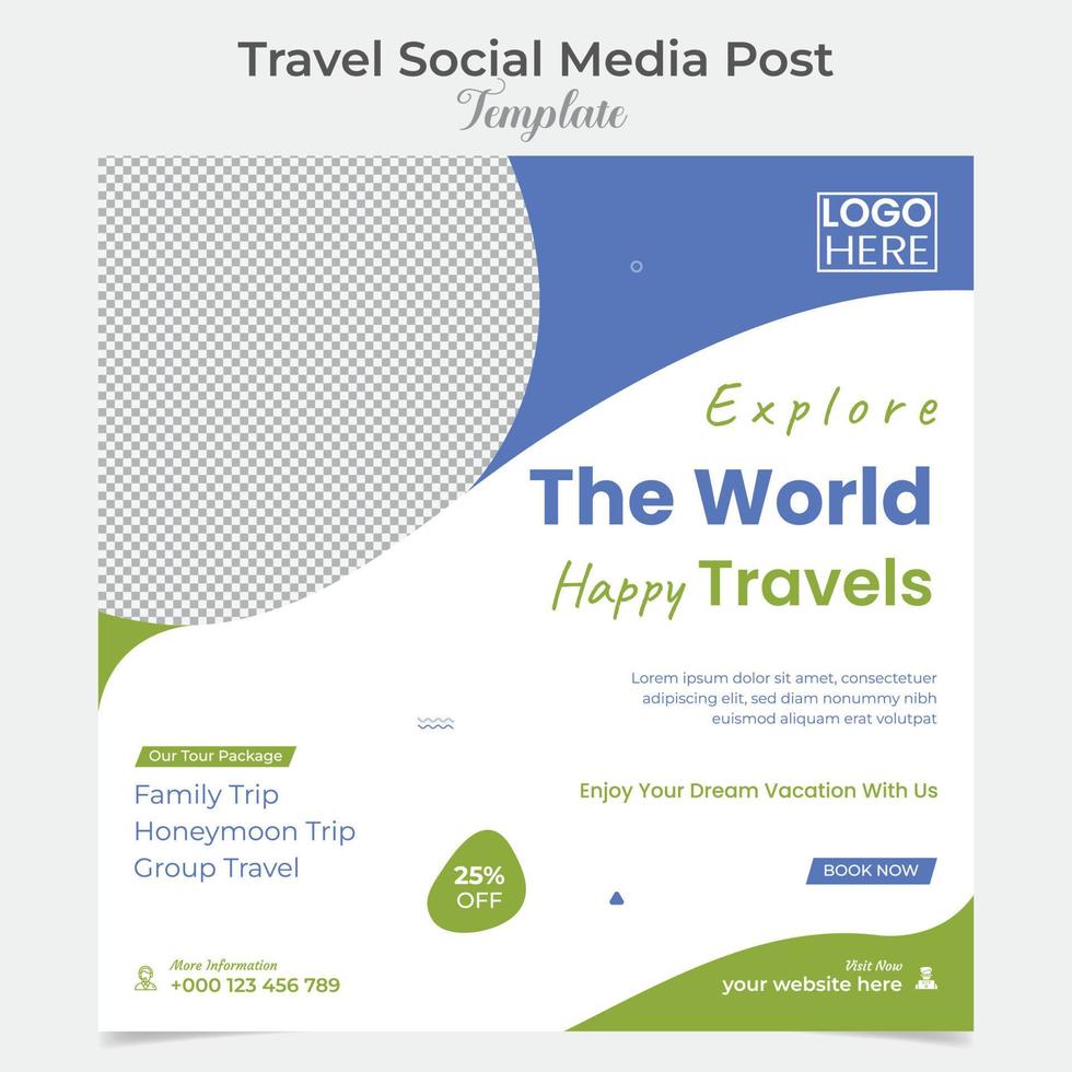 Holiday Traveling and tour social media post and square flyer post banner template design vector