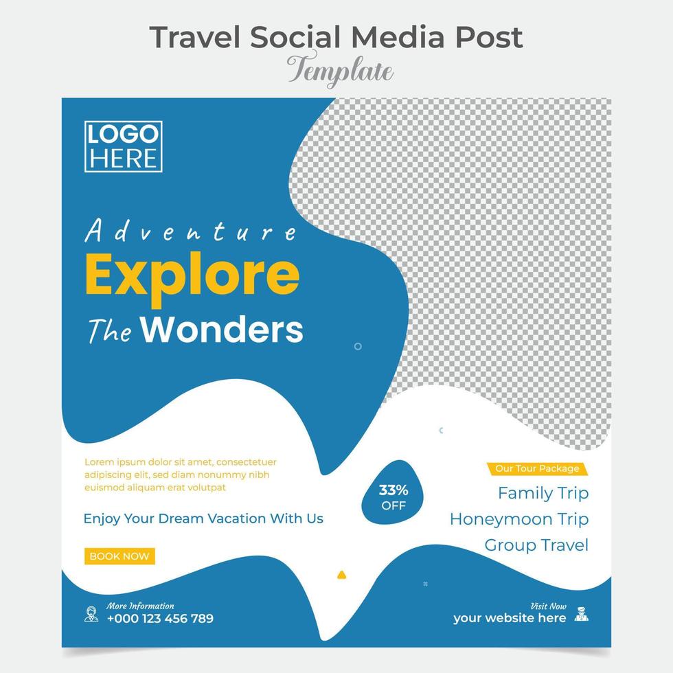 Travel and tour square flyer post banner and social media post template design vector