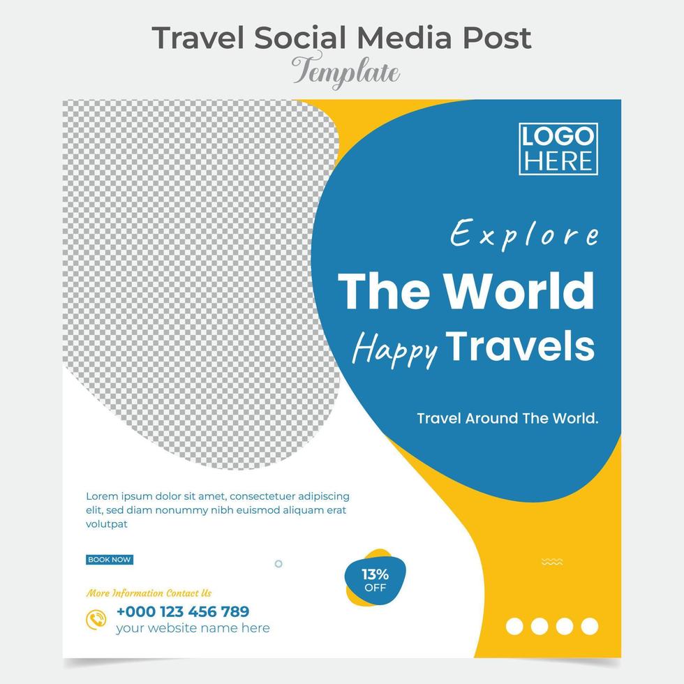 Explore tour and travel social media post and square flyer post banner template design vector