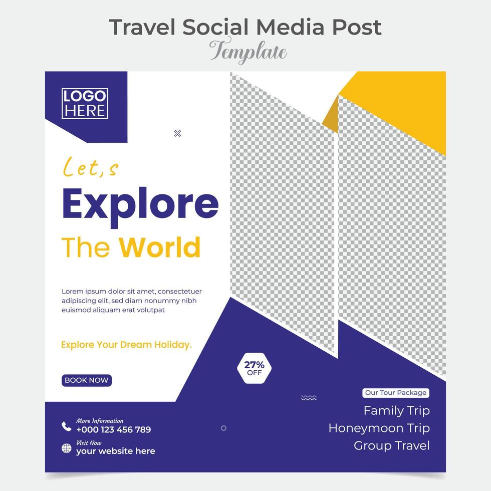 Travel and tour holiday vacation square flyer post banner and social media post template design vector