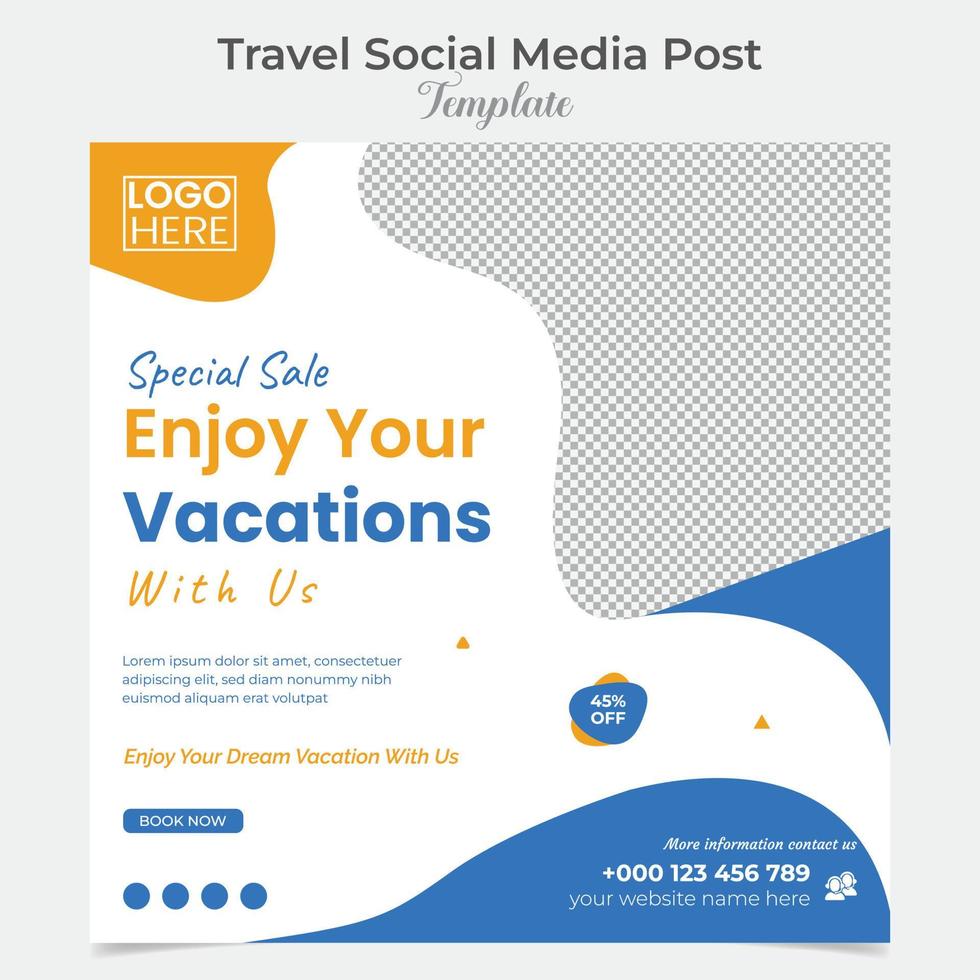 Adventure travel and tour square flyer post banner and social media post template design vector