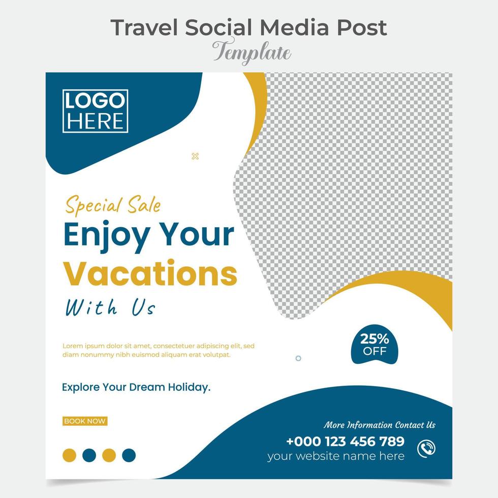 Explore tour and travel social media post and square flyer post banner template design vector