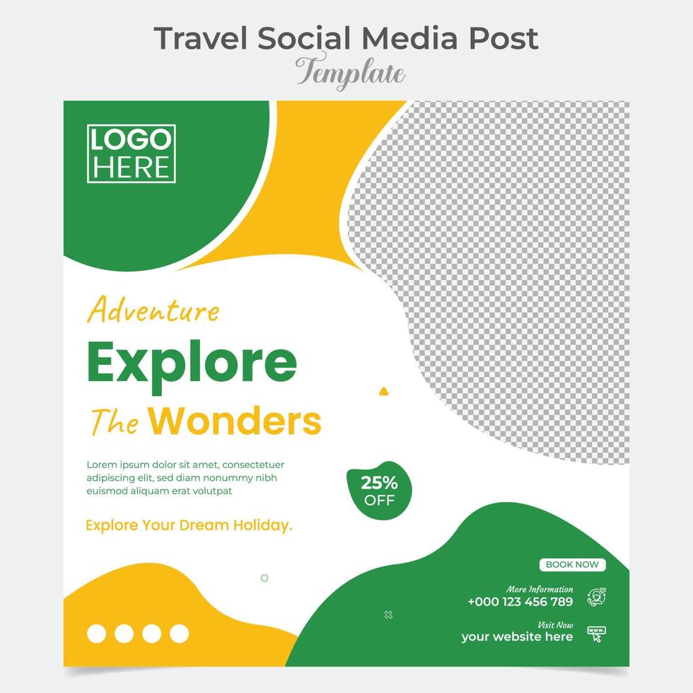 Travel and tour holiday vacation square flyer post banner and social media post template design vector