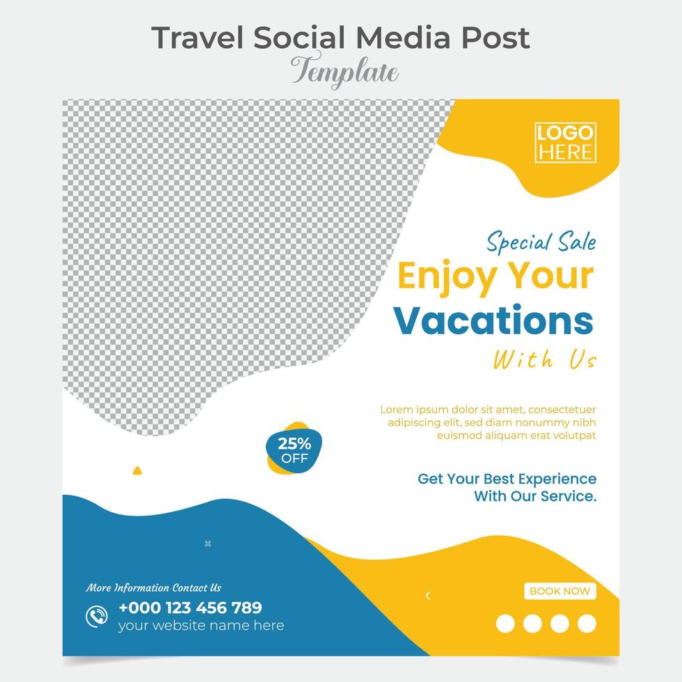 Travel and tour square flyer post banner and social media post template design vector