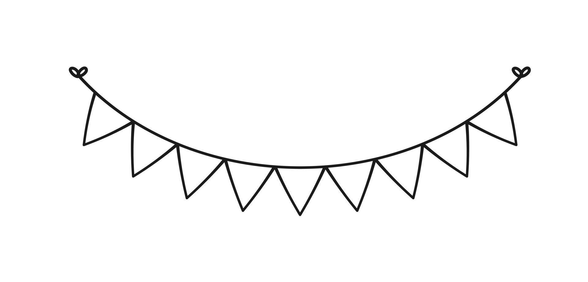 Blank banner, bunting garland doodle outline templates for birthday parties event vector illustration