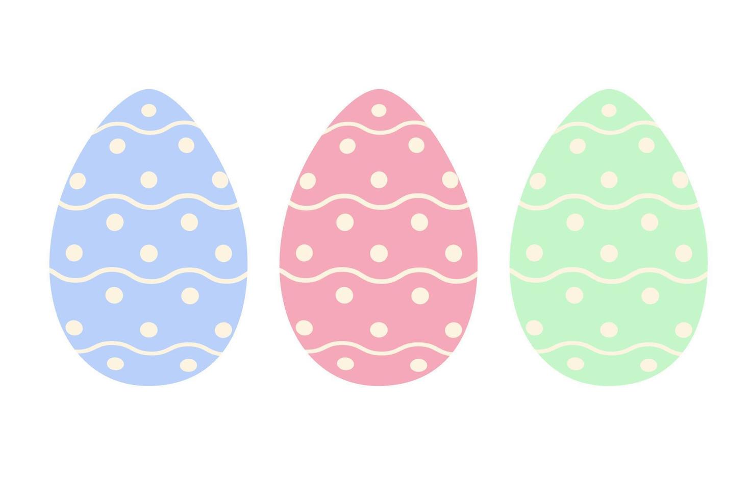 conjunto de Tres Pascua de Resurrección huevos en de moda azul, rosado y verde con un sencillo modelo de ondulado líneas y puntos vector