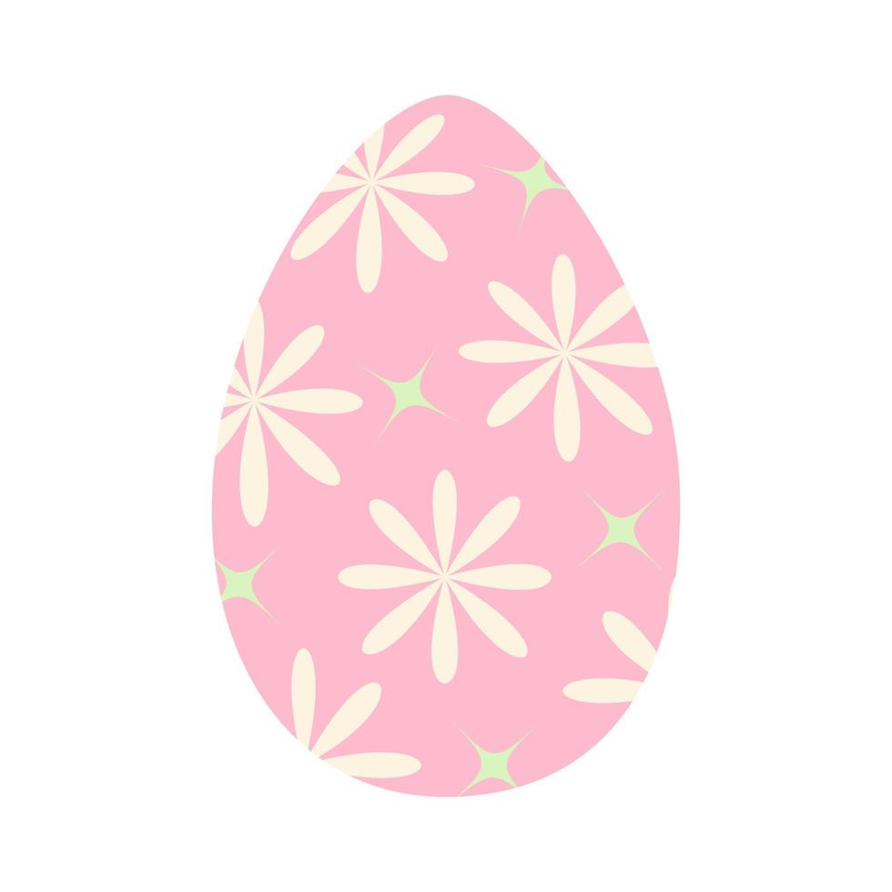 Easter egg in trendy pink with pattern of abstract stars and flowers. Happy Easter. Holiday. EPS vector