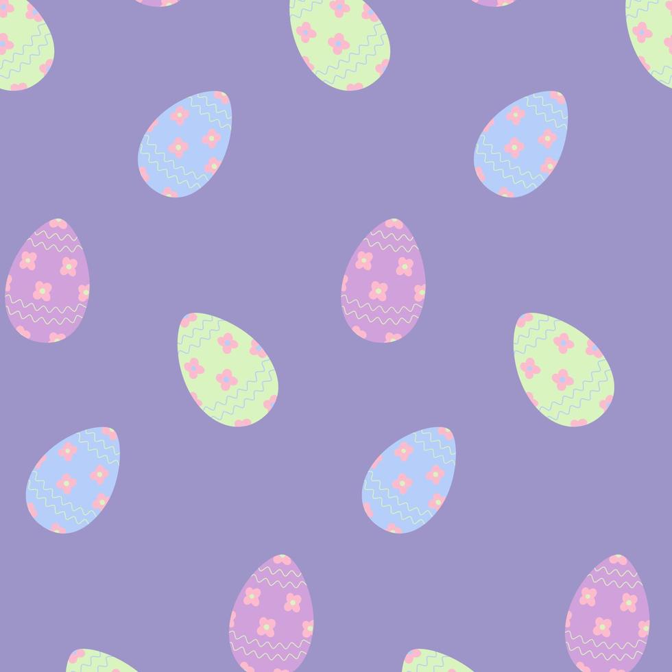 Easter seamless pattern with colorful patterned Easter eggs in trendy hues. Happy Easter. Springtime vector