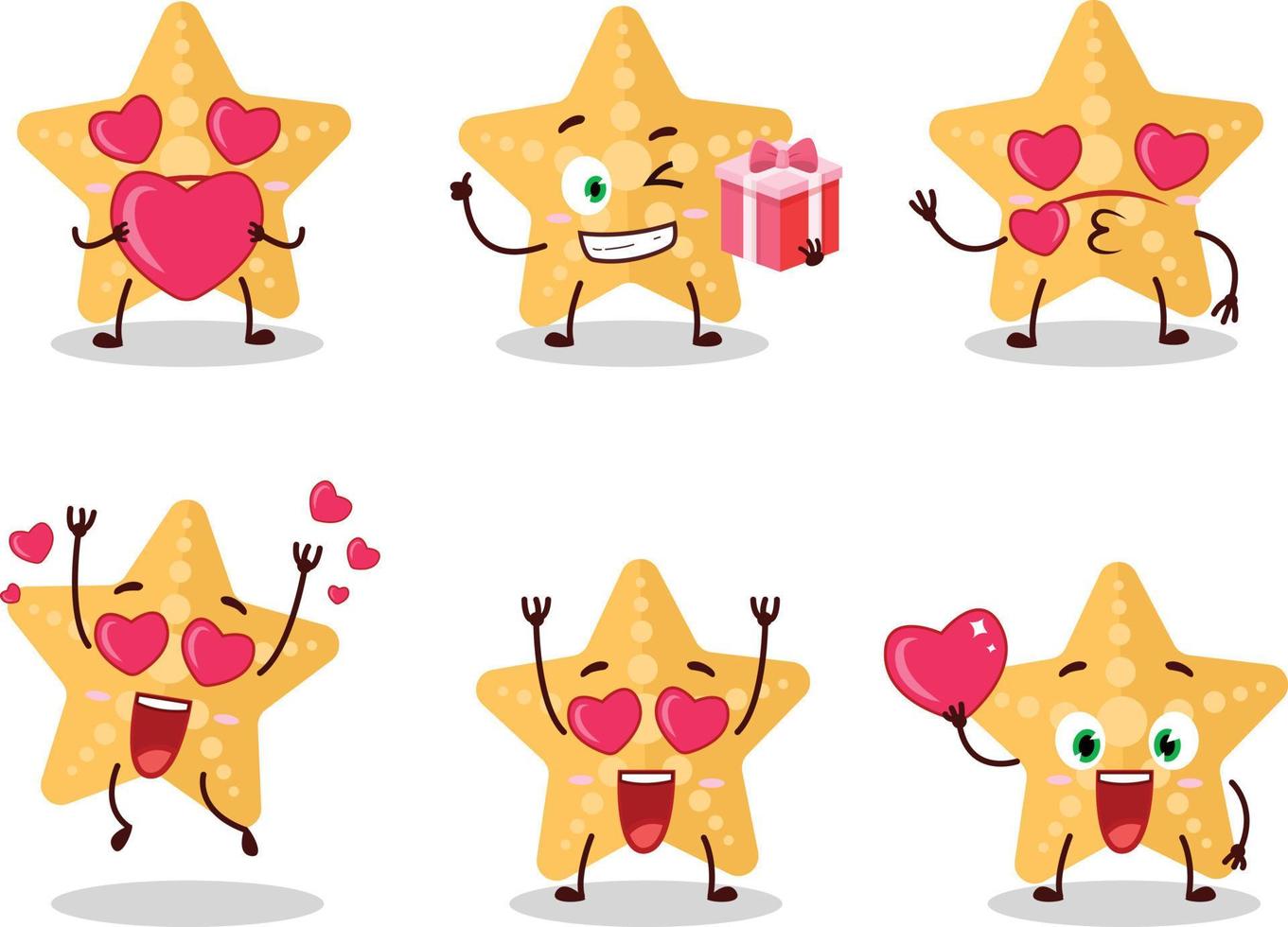 Yellow starfish cartoon character with love cute emoticon vector