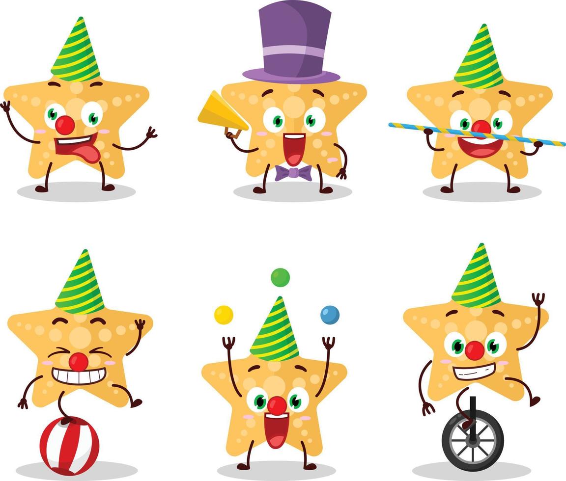 Cartoon character of yellow starfish with various circus shows vector