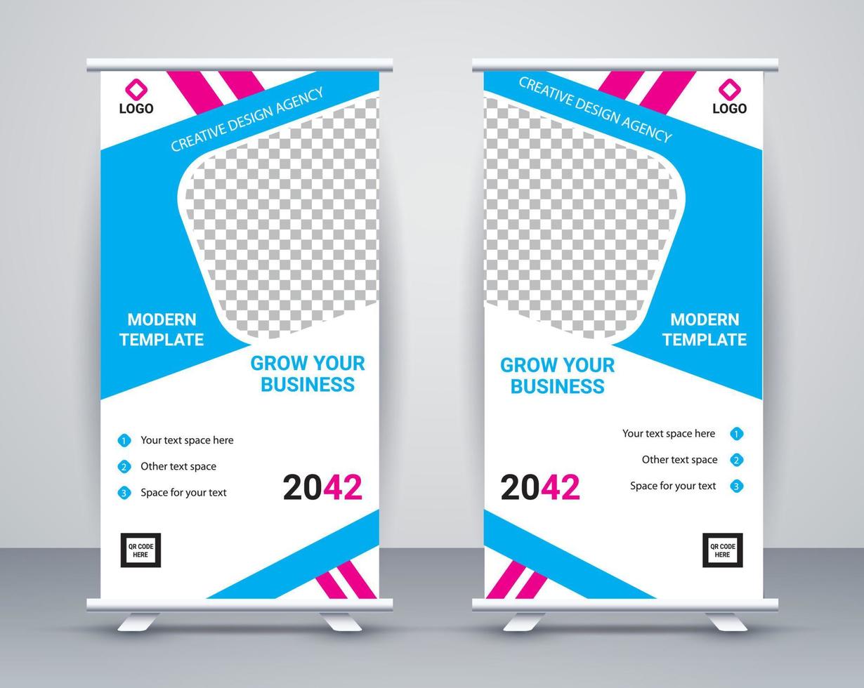 Modern roll up banner design stand template free vector