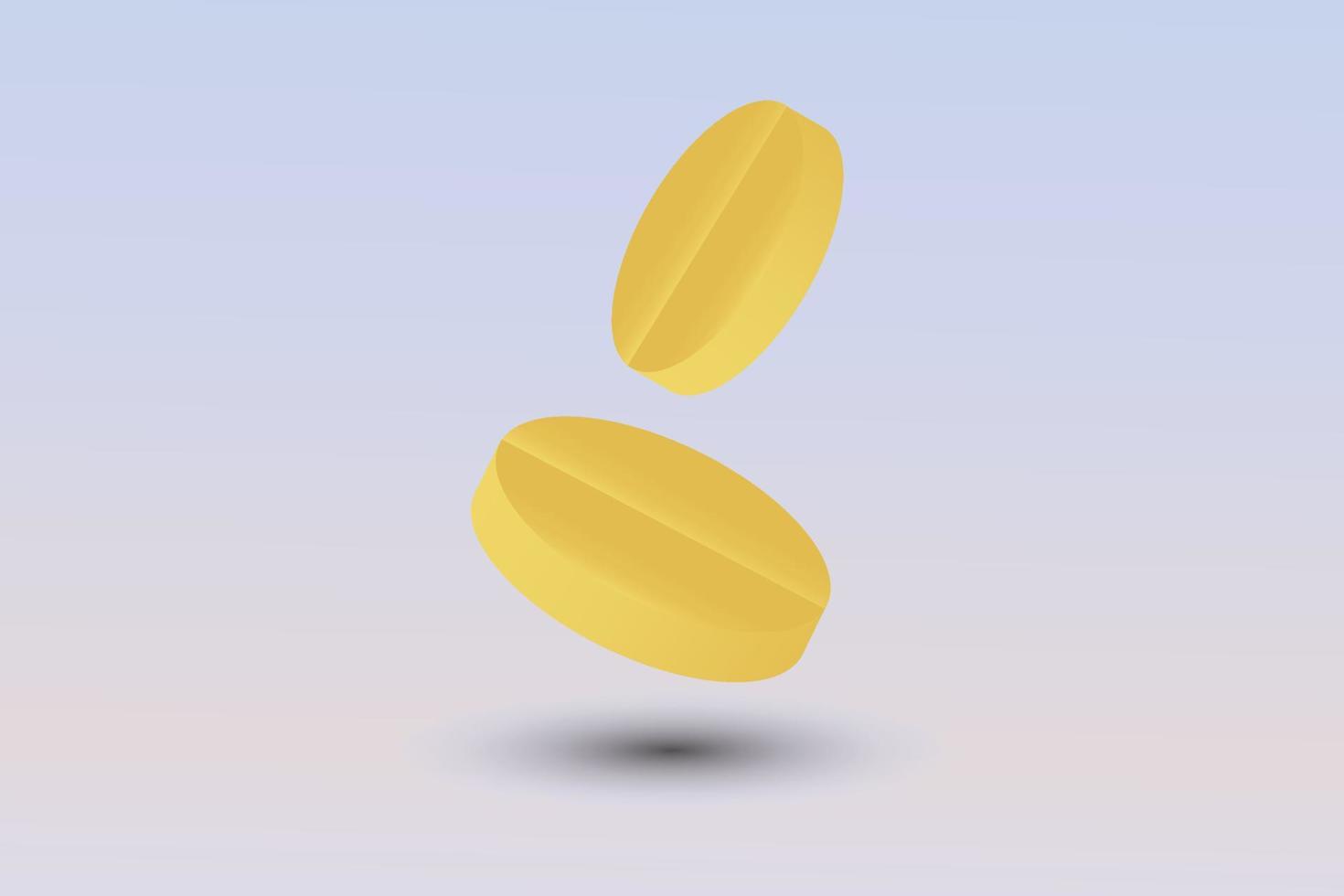 Yellow round vitamins or pills on white background, macro, closeup, copy space, flatly. vector