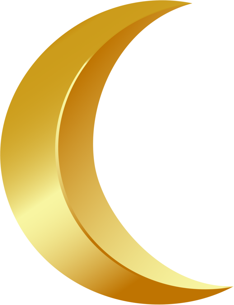 Golden crescent moon Ramadhan and eid al fitr ornament. Transparent background image file png