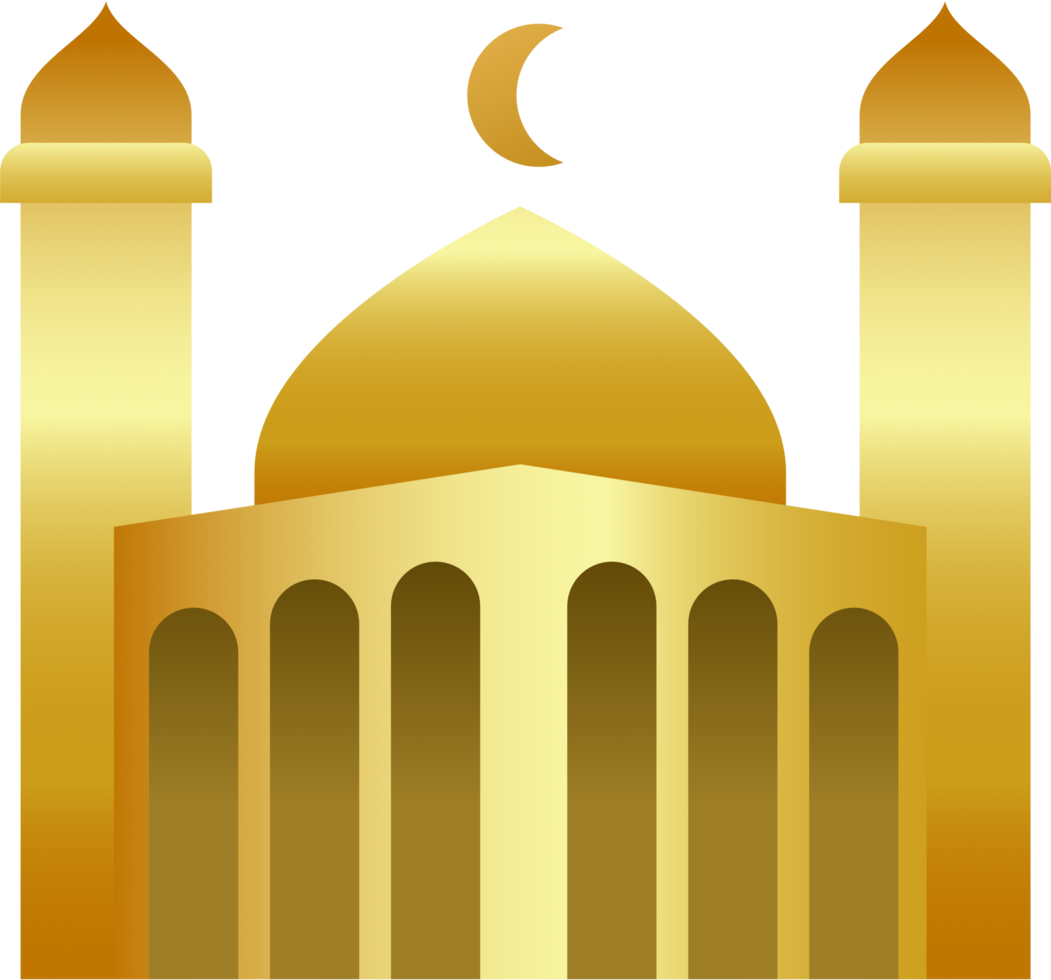 Golden mosque Ramadhan and eid al fitr ornament. Transparent background image file png