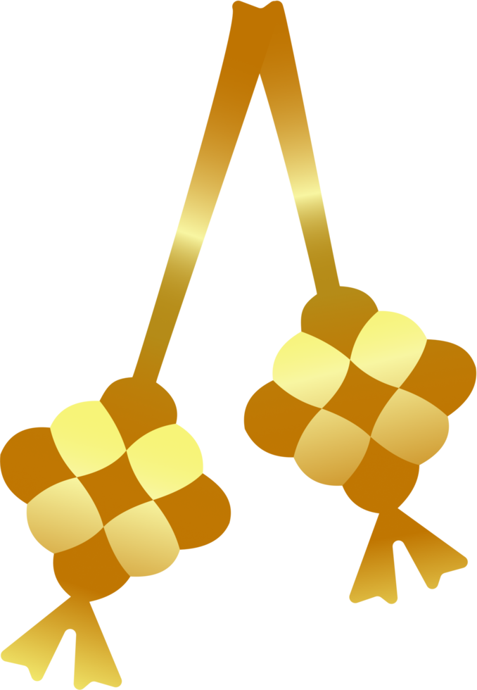 Golden ketupat rice Ramadhan and eid al fitr ornament. Transparent background image file png