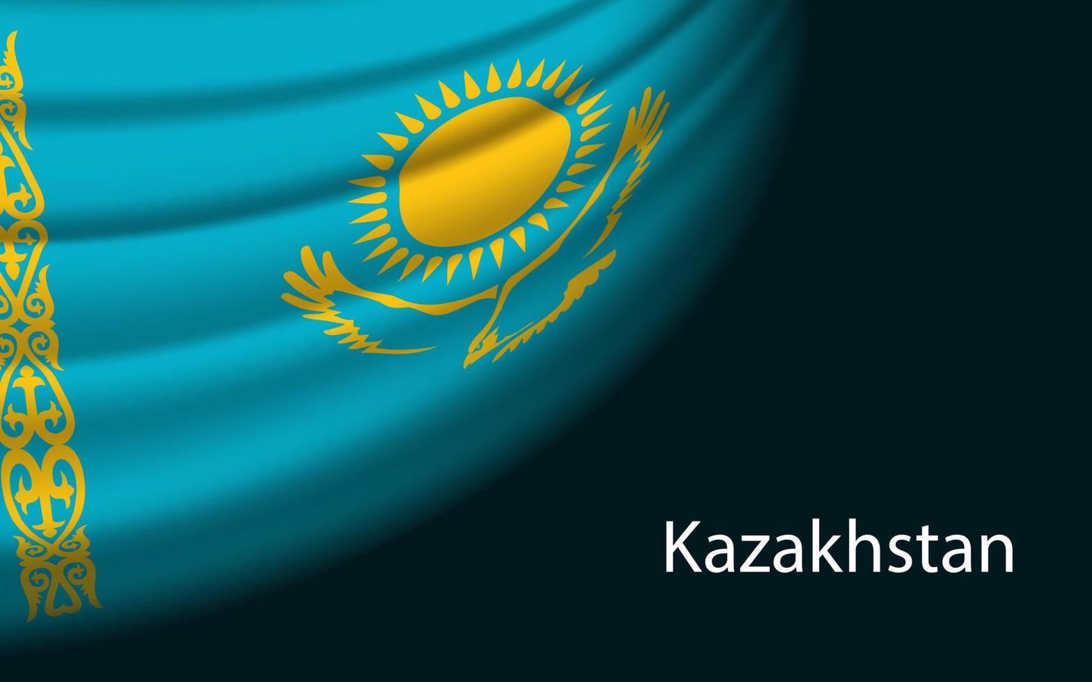 Wave flag of Kazakhstan on dark background. Banner or ribbon vec vector