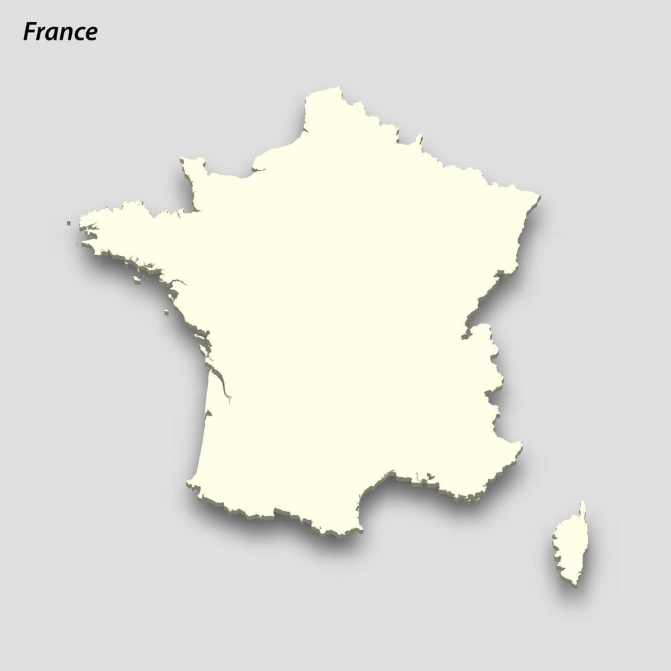 3d isométrica mapa de Francia aislado con sombra vector