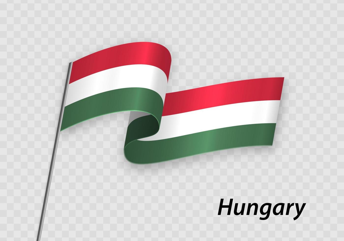 Waving flag of Hungary on flagpole. Template for independence day vector