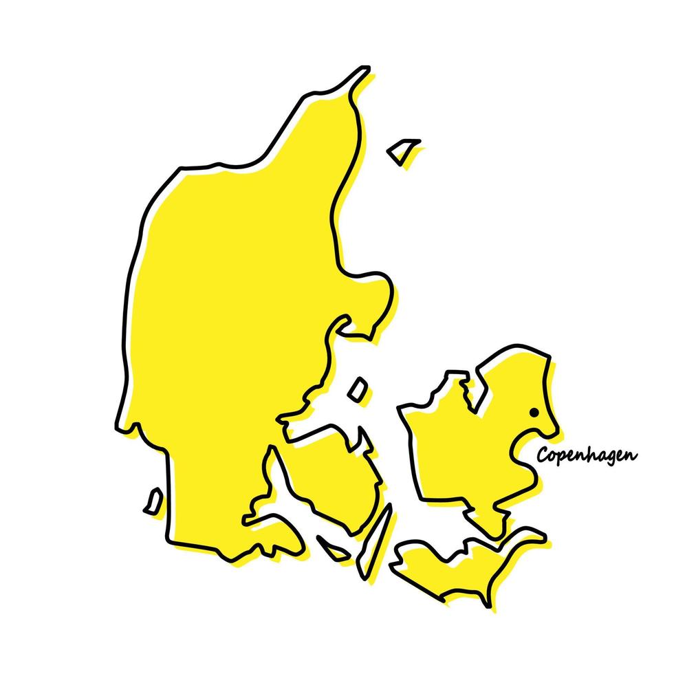 Simple outline map of Dennmark with capital location vector