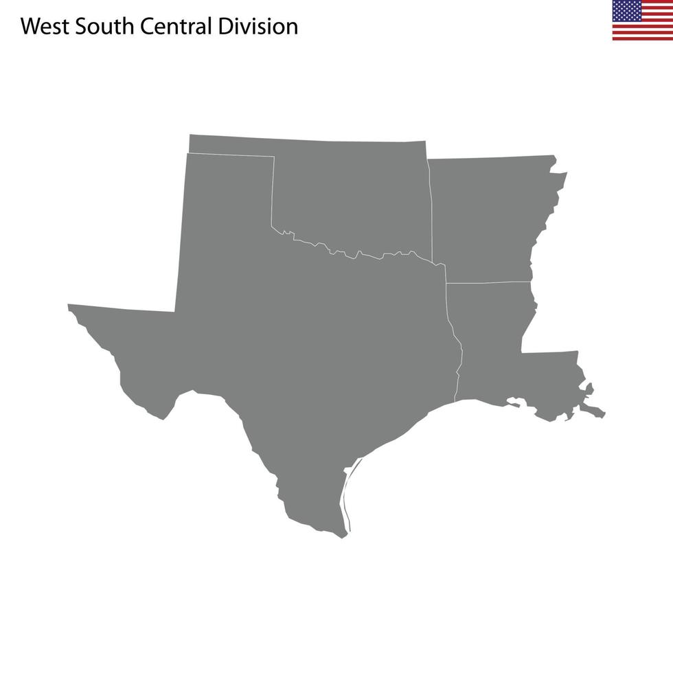 alto calidad mapa de Oeste sur central división de unido estados vector